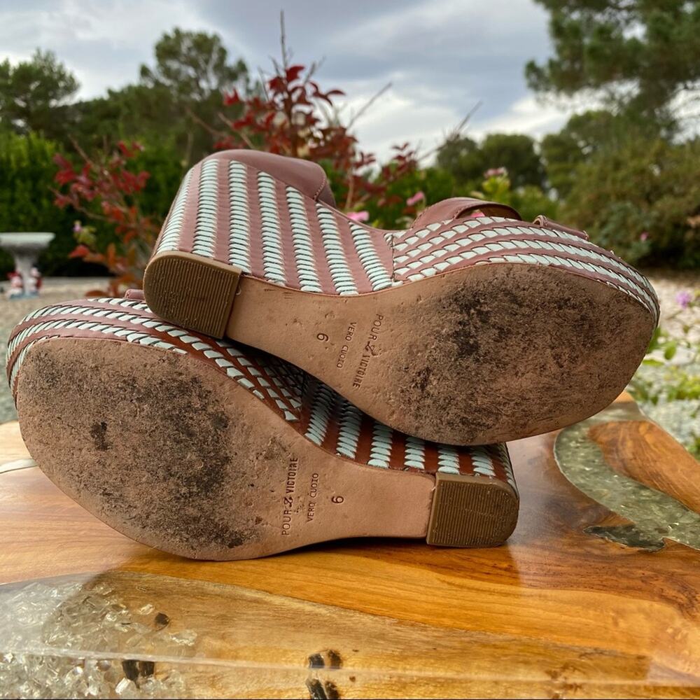 Pour La Victoire Italian Made Leather Soled Platform Wedges Size 6 - Picture 9 of 10